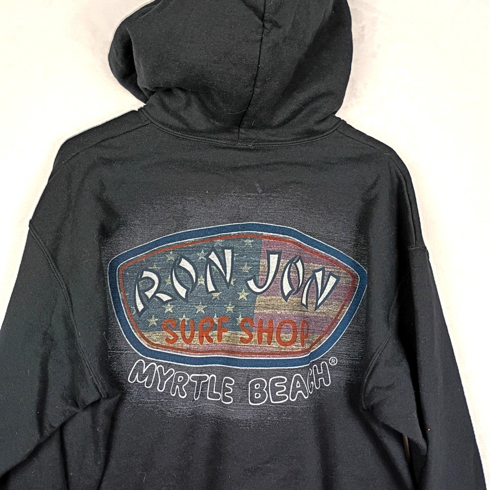 Ron Jon Surf Shop‎ Myrtle Beach Hoodie Mens Black American Flag Logo Sweatshirt